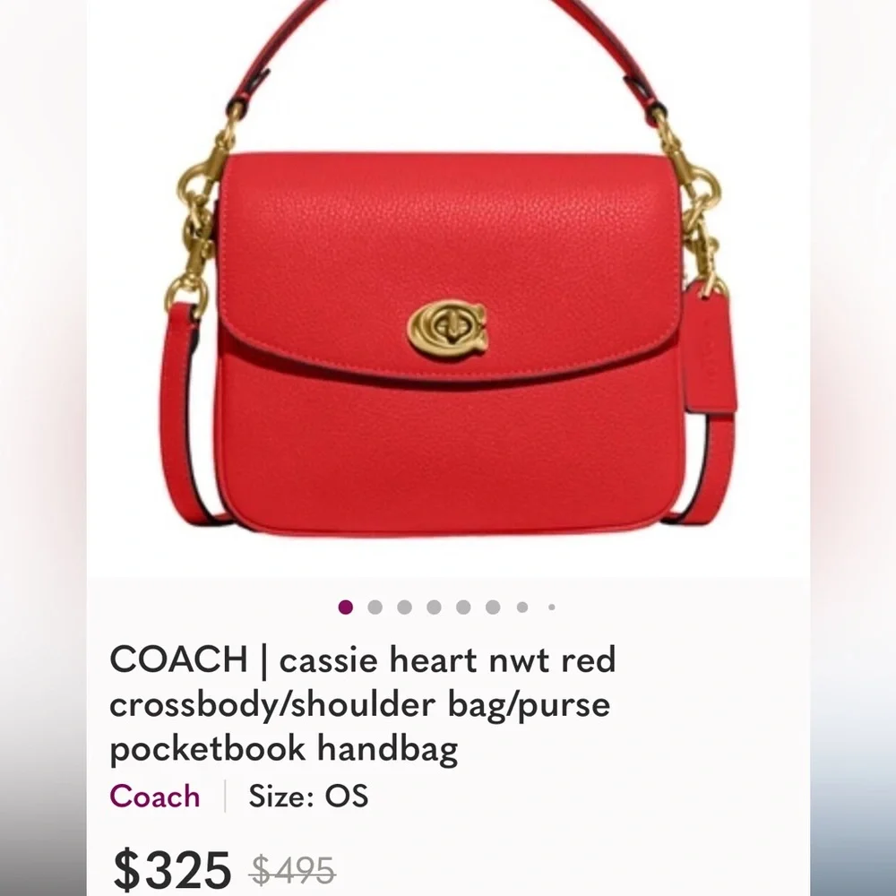 COACH Cassie Red Leather crossbody Shoulder Bag with top handle strap - Picture 2 of 7